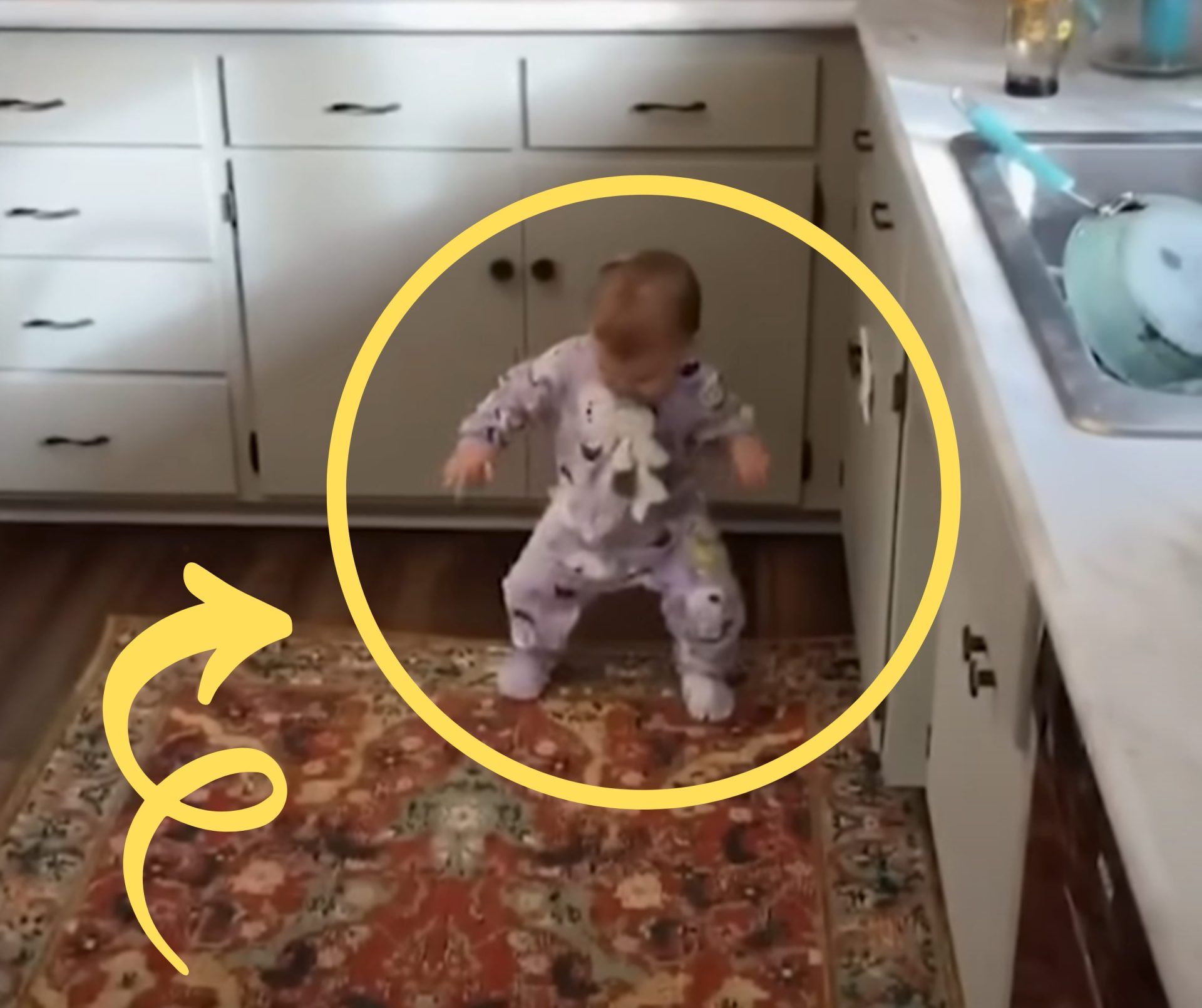 Baby dancing in the kitchen